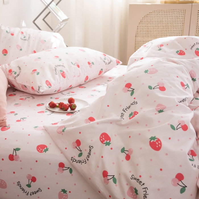 91家纺网 家纺一手货源 找家纺 怡家居 2021新款全棉田园四件套 草莓A