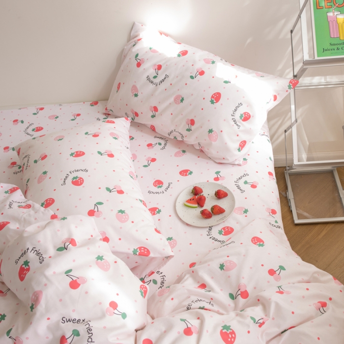 91家纺网 家纺一手货源 找家纺 怡家居 2021新款全棉田园四件套 草莓A