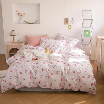 怡家居 2021新款全棉田园四件套 草莓爱心