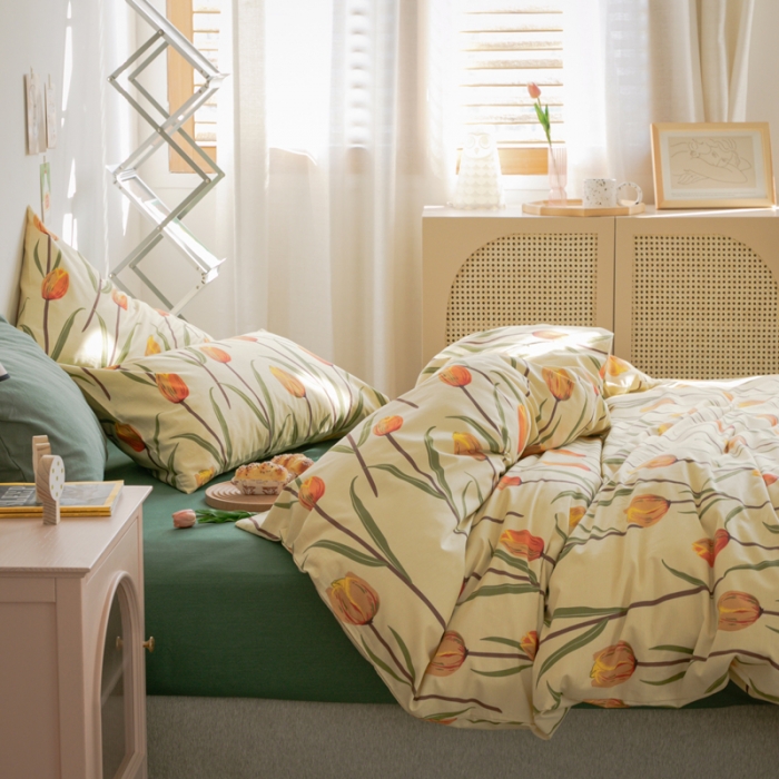 91家纺网 家纺一手货源 找家纺 怡家居 2021新款全棉田园四件套 流金岁月