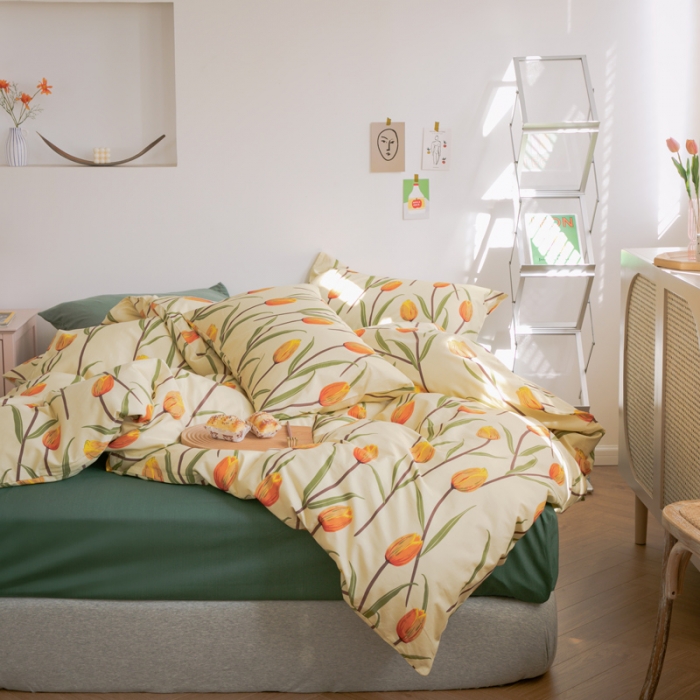 91家纺网 家纺一手货源 找家纺 怡家居 2021新款全棉田园四件套 流金岁月