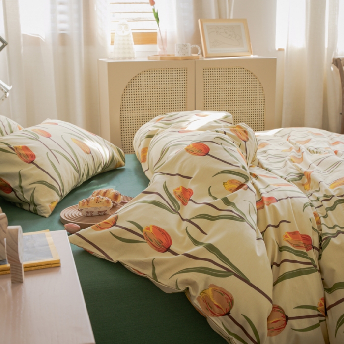 91家纺网 家纺一手货源 找家纺 怡家居 2021新款全棉田园四件套 流金岁月