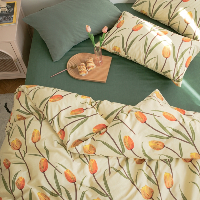 91家纺网 家纺一手货源 找家纺 怡家居 2021新款全棉田园四件套 流金岁月