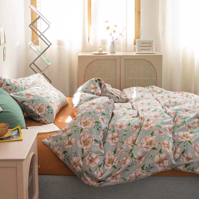 91家纺网 家纺一手货源 找家纺 怡家居 2021新款全棉田园四件套 朱颜