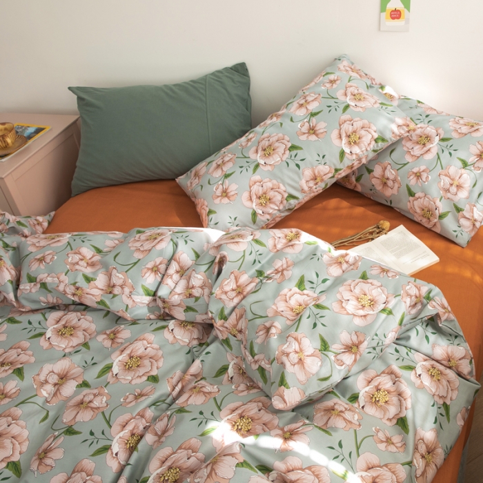 91家纺网 家纺一手货源 找家纺 怡家居 2021新款全棉田园四件套 朱颜