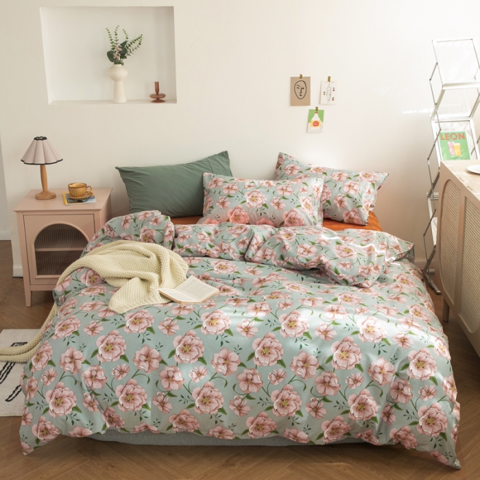 91家纺网 家纺一手货源 找家纺 怡家居 2021新款全棉田园四件套 朱颜