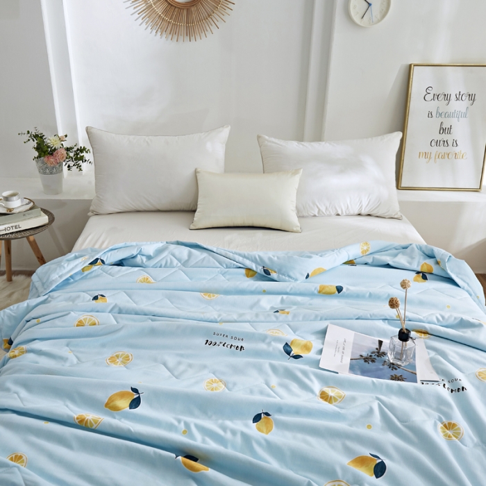 91家纺网 家纺一手货源 找家纺 欧雅搁2025新款水洗棉夏被跑量夏凉被空调被 柠檬蓝