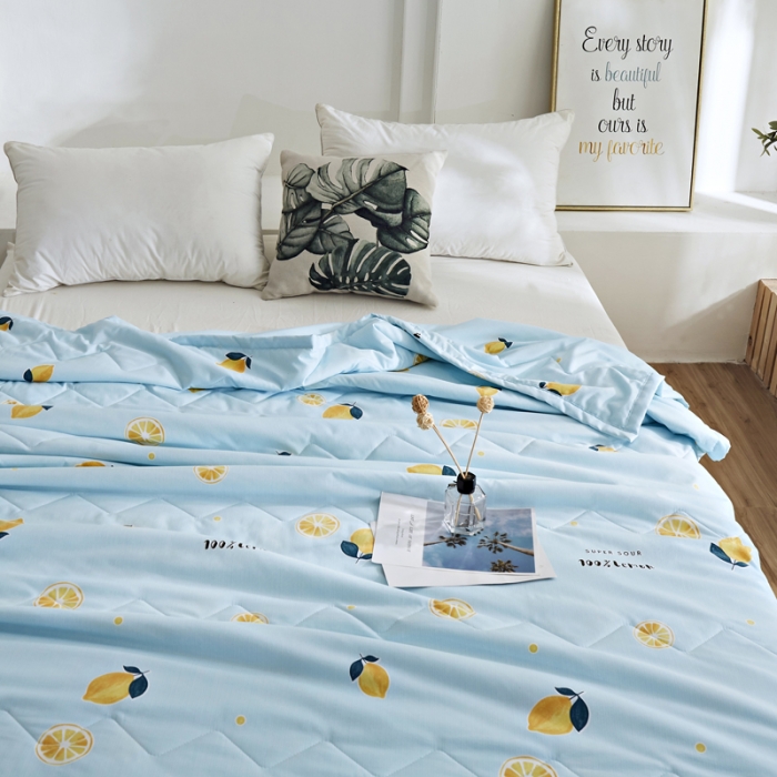 91家纺网 家纺一手货源 找家纺 欧雅搁2025新款水洗棉夏被跑量夏凉被空调被 柠檬蓝