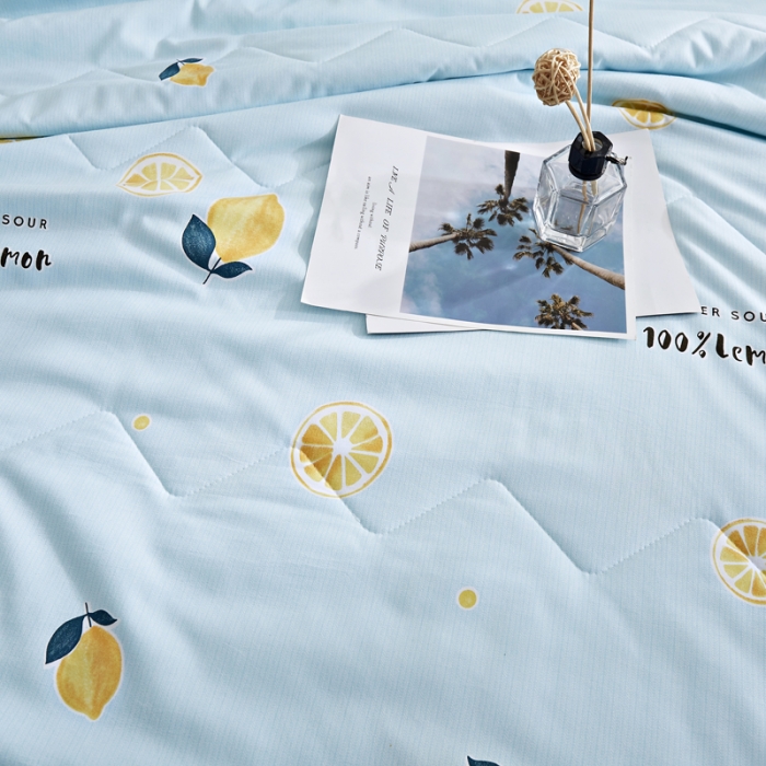 91家纺网 家纺一手货源 找家纺 欧雅搁2025新款水洗棉夏被跑量夏凉被空调被 柠檬蓝