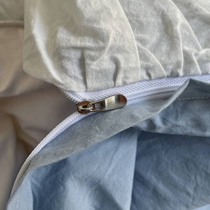 91家纺网 家纺一手货源 找家纺 洋铭区 2021新款法式清新水洗棉四件套 可可蓝