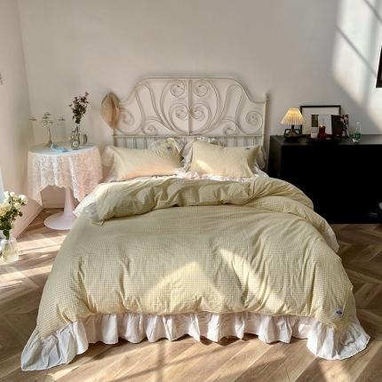 91家纺网 家纺一手货源 找家纺 洋铭区 2021新款法式清新水洗棉四件套 柠檬格