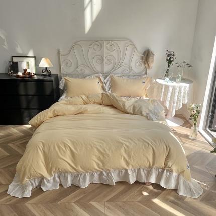 91家纺网 家纺一手货源 找家纺 洋铭区 2021新款法式清新水洗棉四件套 暖心黄