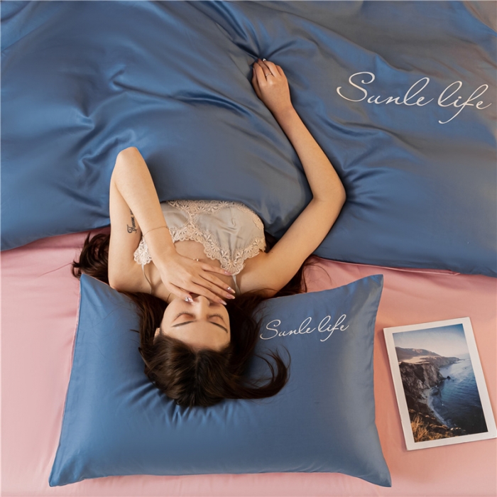 91家纺网 家纺一手货源 找家纺 古吉梦 2024新款水洗棉-S双拼单品枕套 宾利蓝