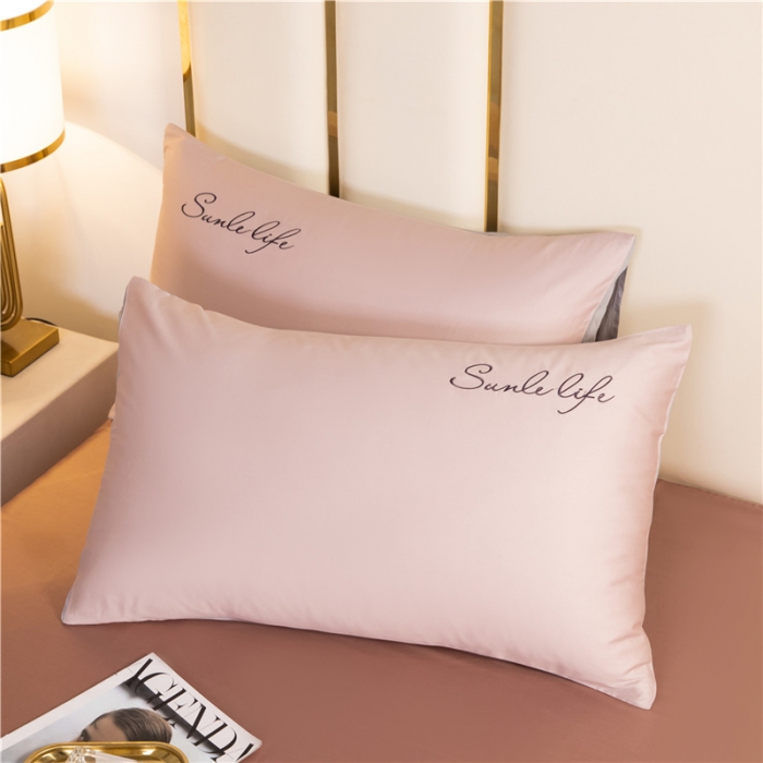 91家纺网 家纺一手货源 找家纺 古吉梦 2024新款水洗棉-S双拼单品枕套 粉灰