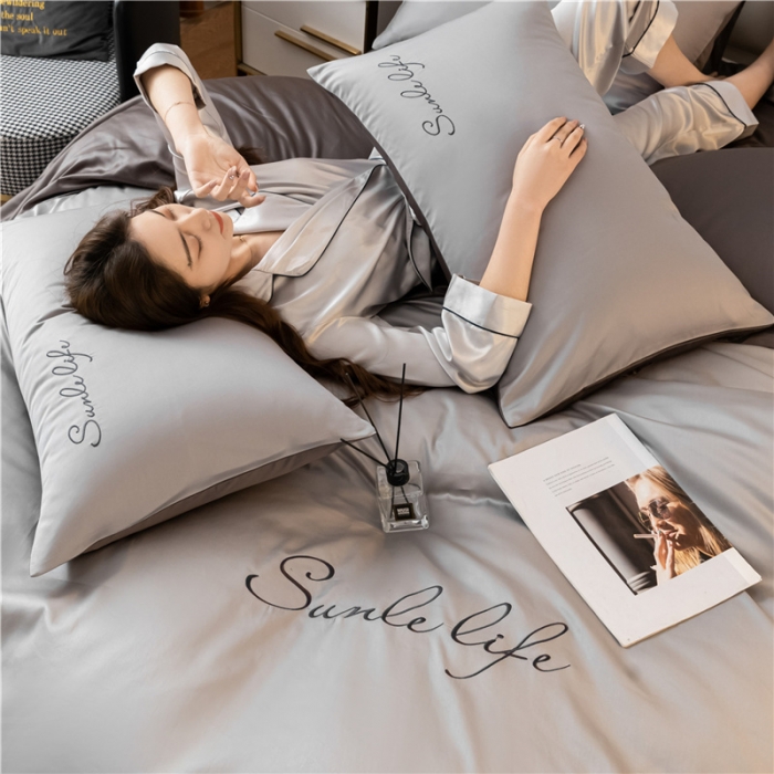 91家纺网 家纺一手货源 找家纺 古吉梦 2024新款水洗棉-S双拼单品枕套 浅灰