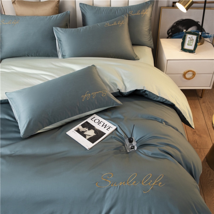 91家纺网 家纺一手货源 找家纺 古吉梦 2024新款水洗棉-S双拼单品枕套 浅石蓝