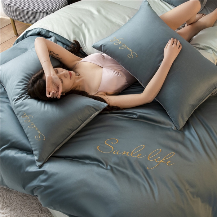 91家纺网 家纺一手货源 找家纺 古吉梦 2024新款水洗棉-S双拼单品枕套 浅石蓝