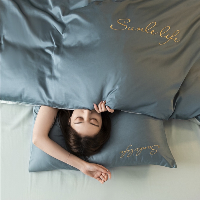 91家纺网 家纺一手货源 找家纺 古吉梦 2024新款水洗棉-S双拼单品枕套 浅石蓝