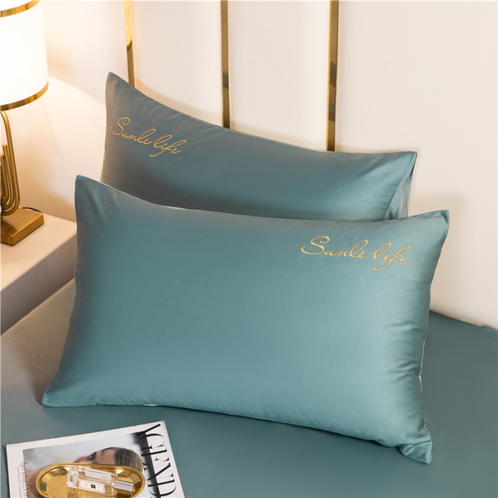 91家纺网 家纺一手货源 找家纺 古吉梦 2024新款水洗棉-S双拼单品枕套 浅石蓝