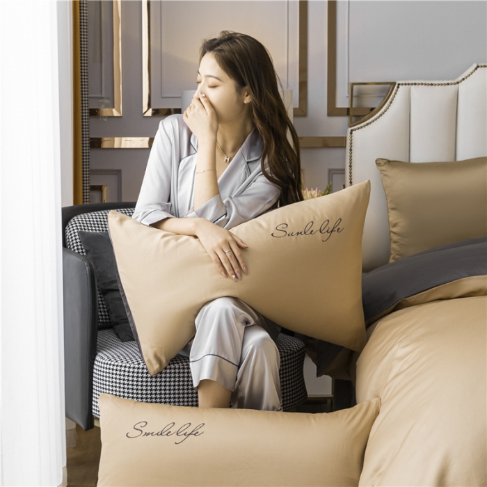 91家纺网 家纺一手货源 找家纺 古吉梦 2024新款水洗棉-S双拼单品枕套 香槟金