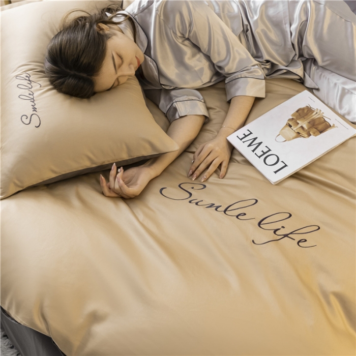 91家纺网 家纺一手货源 找家纺 古吉梦 2024新款水洗棉-S双拼单品枕套 香槟金