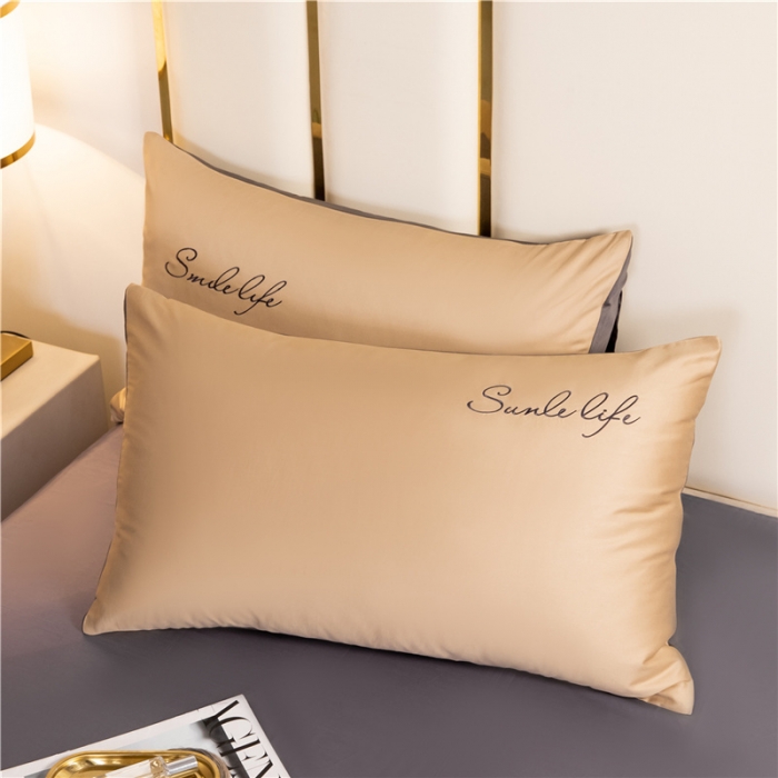 91家纺网 家纺一手货源 找家纺 古吉梦 2024新款水洗棉-S双拼单品枕套 香槟金