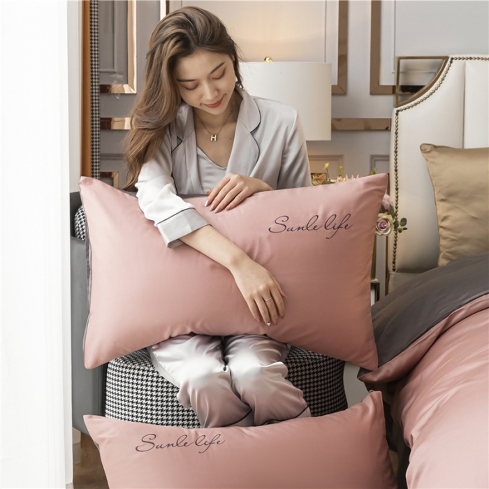 91家纺网 家纺一手货源 找家纺 古吉梦 2024新款水洗棉-S双拼单品枕套 紫豆沙