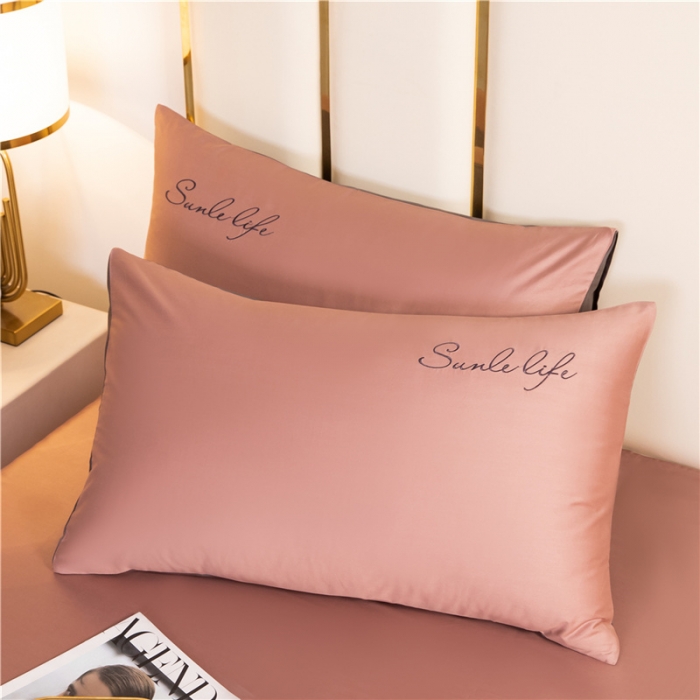 91家纺网 家纺一手货源 找家纺 古吉梦 2024新款水洗棉-S双拼单品枕套 紫豆沙