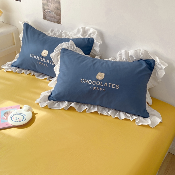 91家纺网 家纺一手货源 找家纺 蓝巢2021新款全棉水洗棉刺绣四件套公主风系列BiuBiu熊