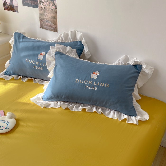 91家纺网 家纺一手货源 找家纺 蓝巢2021新款全棉水洗棉刺绣四件套公主风系列奔跑鸭鸭