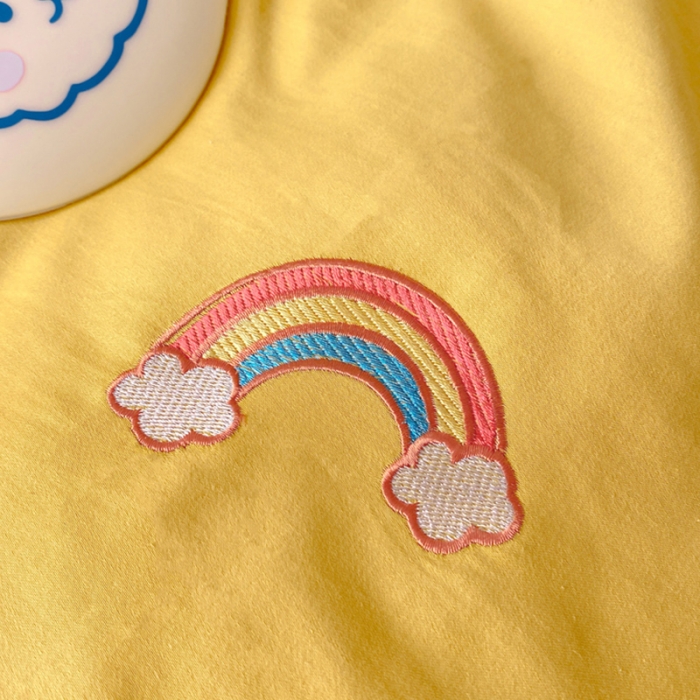 91家纺网 家纺一手货源 找家纺 蓝巢2021新款全棉水洗棉刺绣四件套公主风系列彩虹朵