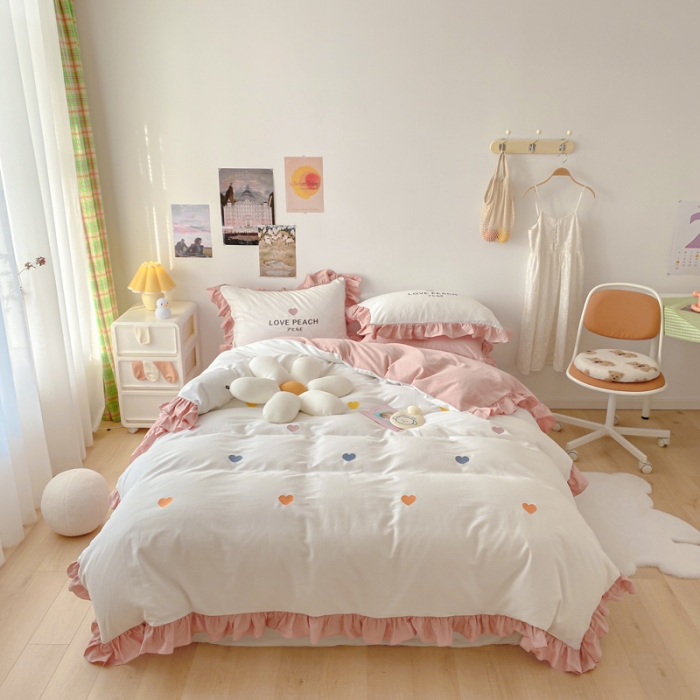 91家纺网 家纺一手货源 找家纺 蓝巢2021新款全棉水洗棉刺绣四件套公主风系列漫天心