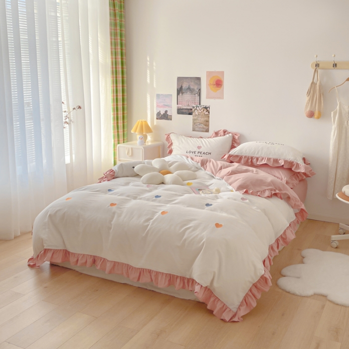 91家纺网 家纺一手货源 找家纺 蓝巢2021新款全棉水洗棉刺绣四件套公主风系列漫天心