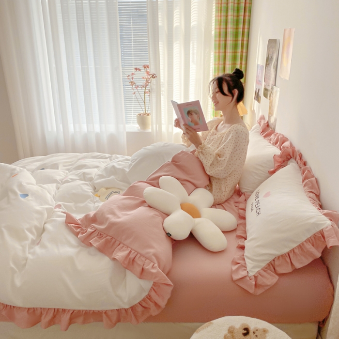 91家纺网 家纺一手货源 找家纺 蓝巢2021新款全棉水洗棉刺绣四件套公主风系列漫天心