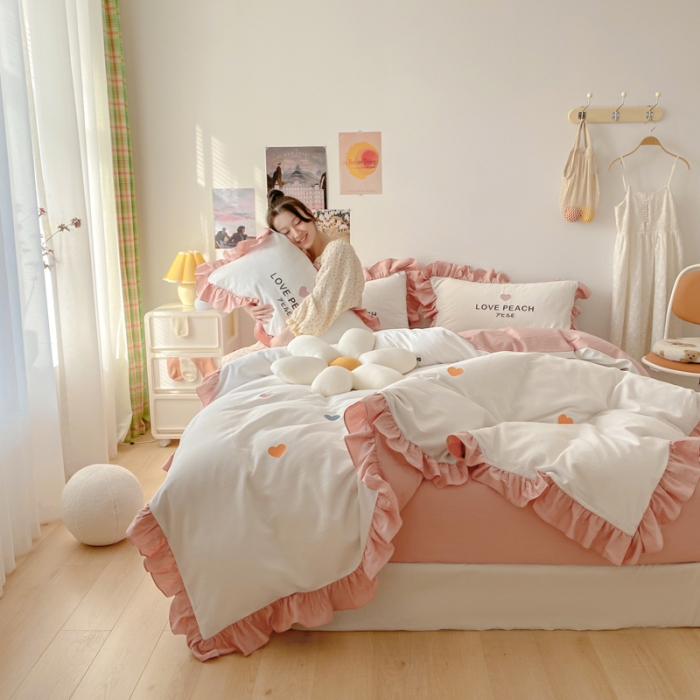 91家纺网 家纺一手货源 找家纺 蓝巢2021新款全棉水洗棉刺绣四件套公主风系列漫天心