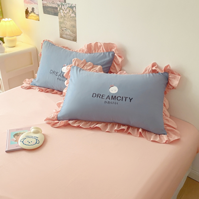 91家纺网 家纺一手货源 找家纺 蓝巢2021新款全棉水洗棉刺绣四件套公主风系列唐唐鸭