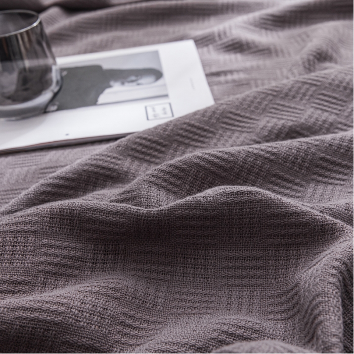 91家纺网 家纺一手货源 找家纺 朴尔2021新款加厚纯色线毯纱布毛巾被素色纯棉肌理线毯-咖啡