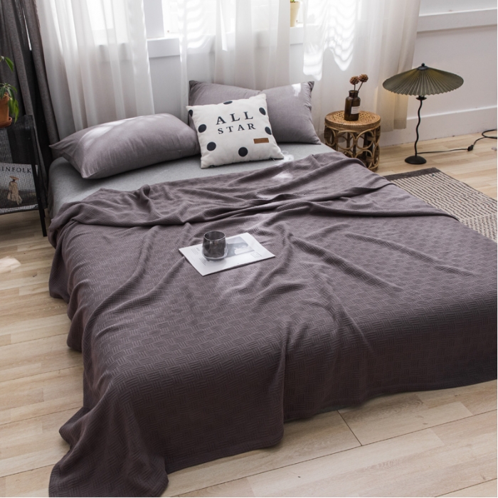 91家纺网 家纺一手货源 找家纺 朴尔2021新款加厚纯色线毯纱布毛巾被素色纯棉肌理线毯-咖啡