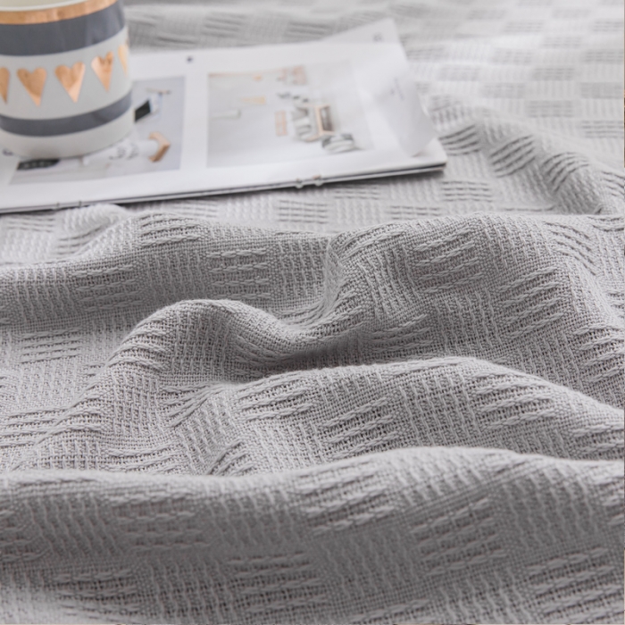 91家纺网 家纺一手货源 找家纺 朴尔2021新款加厚纯色线毯纱布毛巾被素色纯棉肌理线毯-浅灰