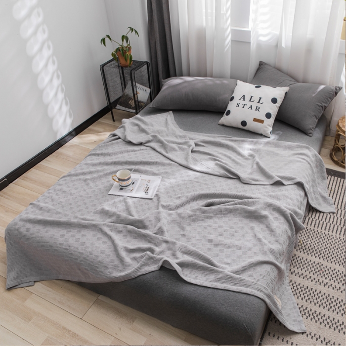 91家纺网 家纺一手货源 找家纺 朴尔2021新款加厚纯色线毯纱布毛巾被素色纯棉肌理线毯-浅灰