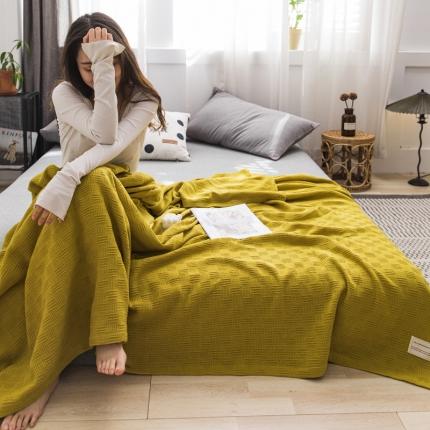 朴尔2021新款加厚纯色线毯纱布毛巾被素色纯棉肌理线毯-深黄