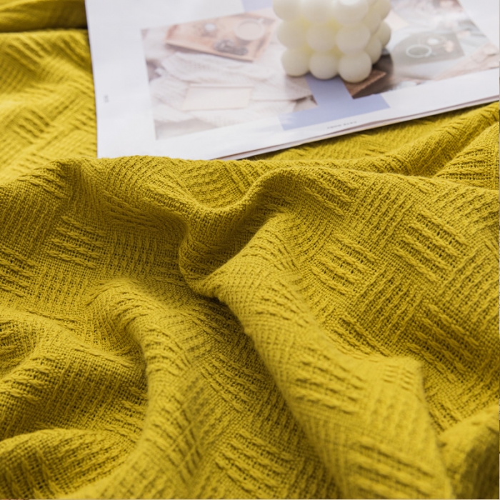 91家纺网 家纺一手货源 找家纺 朴尔2021新款加厚纯色线毯纱布毛巾被素色纯棉肌理线毯-深黄
