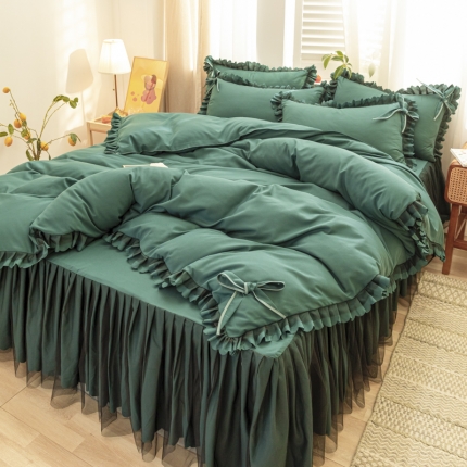 91家纺网 家纺一手货源 找家纺 （总）直播爆款韩版公主风蕾丝床裙四件套花边植物羊绒磨毛韩版四件套