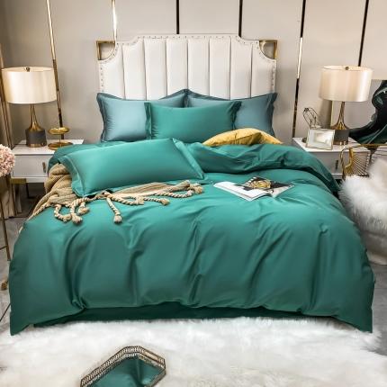 91家纺网 家纺一手货源 找家纺 米奈 2021新款100S长绒棉纯色四件套卡尔系列 孔雀绿