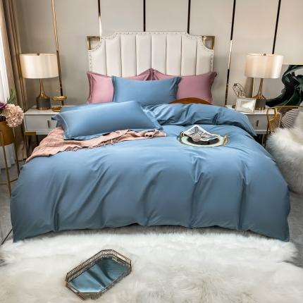 91家纺网 家纺一手货源 找家纺 米奈 2021新款100S长绒棉纯色四件套卡尔系列 天空蓝