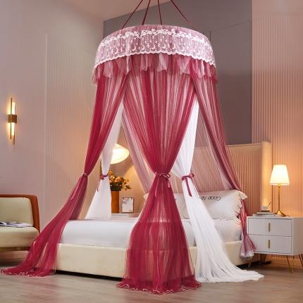 91家纺网 家纺一手货源 找家纺 艾晶美 2021新款双层纱1.2米圆顶蚊帐 千山暮雪-枣红
