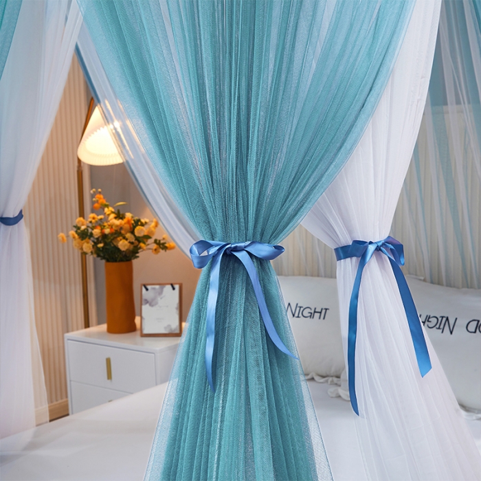 91家纺网 家纺一手货源 找家纺 艾晶美 2021新款双层纱1.2米圆顶蚊帐 千山暮雪-雾兰