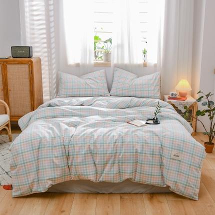 91家纺网 家纺一手货源 找家纺 恋人优选 2023新款纯棉水洗色织四件套 冰激凌格