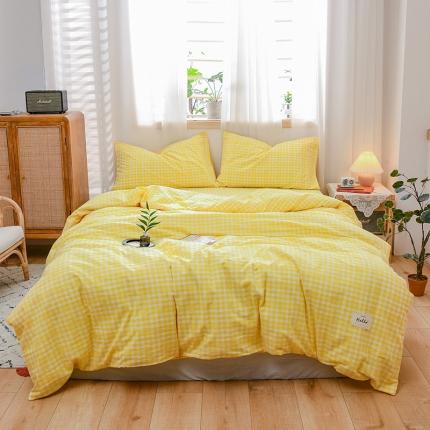 91家纺网 家纺一手货源 找家纺 恋人优选 2023新款纯棉水洗色织四件套 彩虹黄小格