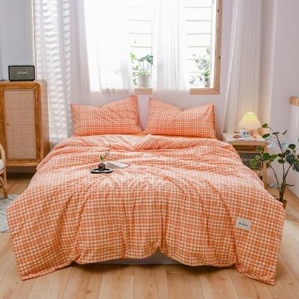 91家纺网 家纺一手货源 找家纺 恋人优选 2023新款纯棉水洗色织四件套 彩虹橘小格